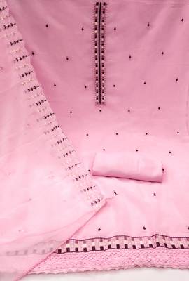 Women's pink heavy thread embrodiery sequence work with dupatta georgette dress material 2