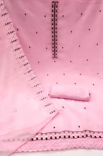 Women's pink heavy thread embrodiery sequence work with dupatta georgette dress material