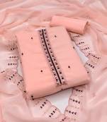 Women's peach unstitched heavy thread embrodiery sequence work with dupatta georgette dress material (cp9025pch)