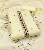 Women's beige unstitched heavy thread embrodiery sequence work with dupatta georgette dress material (cp9025bge)