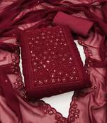 Women's maroon unstitched heavy thread embrodiery,sequence work with dupatta georgette dress material (cp9023mrn)