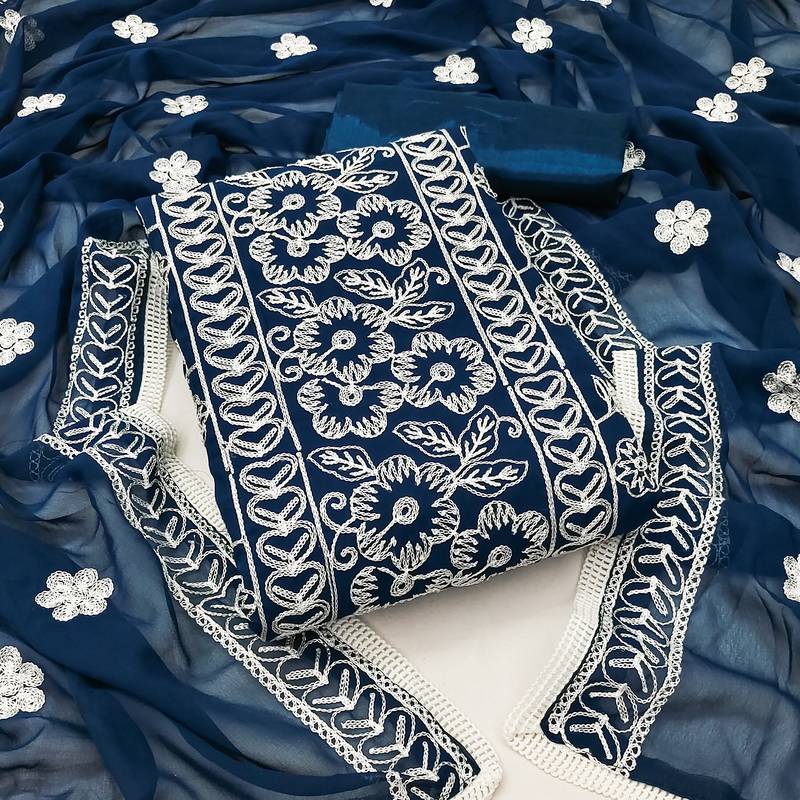 Women's teal blue unstitched heavy thread embrodiery with