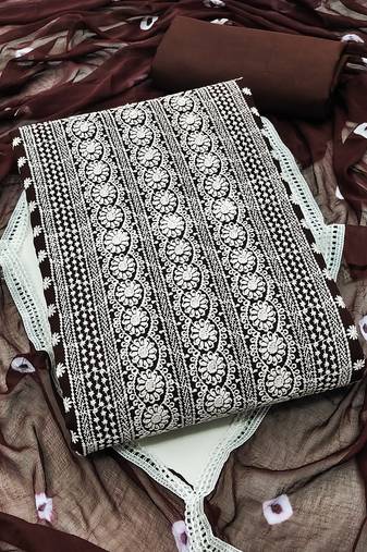 Women's brown unstitched heavy thread embrodiery with embroidered dupatta georgette dress material (cp9020bwn)