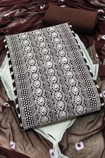 Women's brown unstitched heavy thread embrodiery with embroidered dupatta georgette dress material (cp9020bwn)