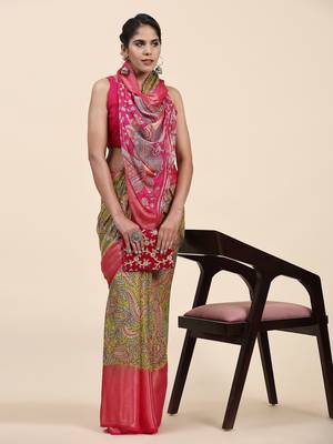 Morni Green  Wovan I Chiffon Art Sik Saree 3