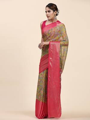 Morni Green  Wovan I Chiffon Art Sik Saree 4