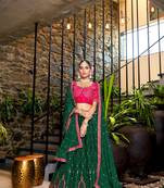 Chinon Crushed Green Color  Sequence &Embroidery Work Lehanga Choli Set