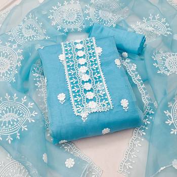 Women's sea green unstitched heavy thread embrodiery with dupatta organza dress material (cp9019sgn) 1