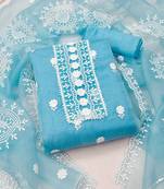 Women's sea green unstitched heavy thread embrodiery with dupatta organza dress material (cp9019sgn)