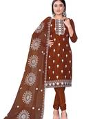 Women's rust unstitched heavy thread embrodiery with embroidered dupatta organza dress material (cp9019rst)
