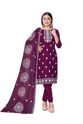 Women's magenta unstitched heavy thread embrodiery with embroidered dupatta organza dress material (cp9019mgt) 1
