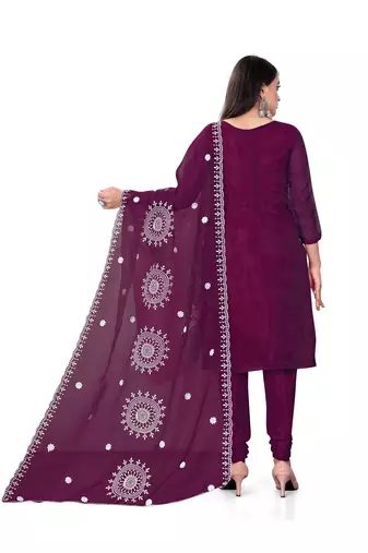 Women's magenta unstitched heavy thread embrodiery with embroidered dupatta organza dress material (cp9019mgt)