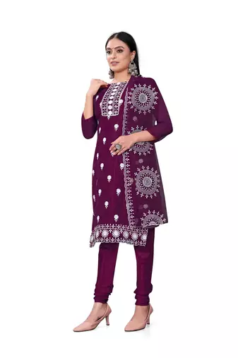 Women's magenta unstitched heavy thread embrodiery with embroidered dupatta organza dress material (cp9019mgt)