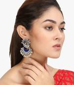 Women silver plated green stone-studded peacock shaped earing