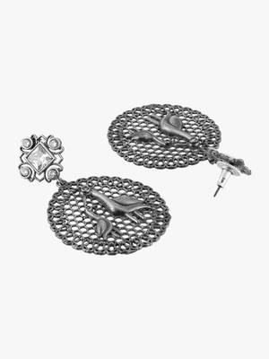 Women silver plated stone-shadded peacock drop earing 2