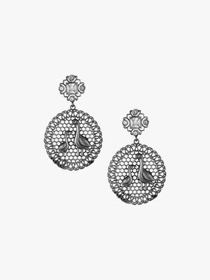 Women silver plated stone-shadded peacock drop earing 3