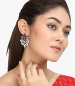 Silver-plated red and green stone-studded classic earing