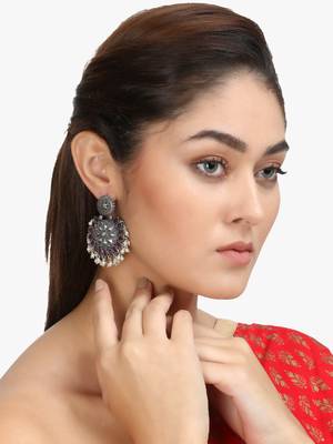 Women silver plated stone-studded chandbalis earing 1