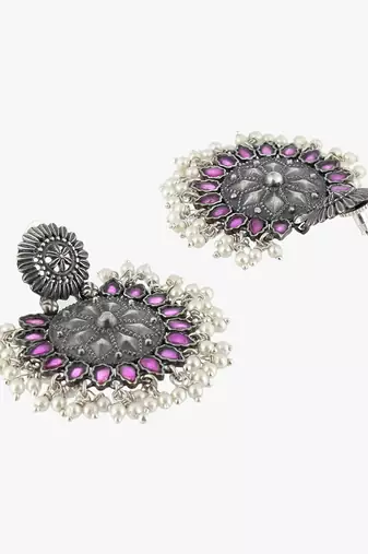 Women silver plated stone-studded chandbalis earing