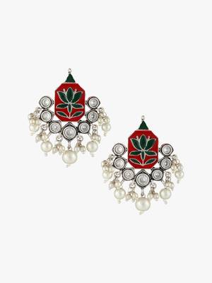 Silver-plated red and green stone-studded classic earing 2
