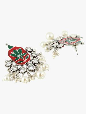 Silver-plated red and green stone-studded classic earing 3