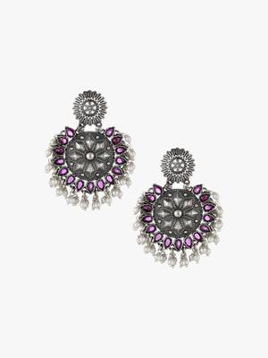 Women silver plated stone-studded chandbalis earing 3