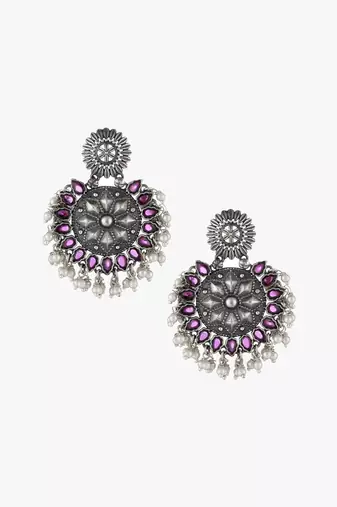 Women silver plated stone-studded chandbalis earing