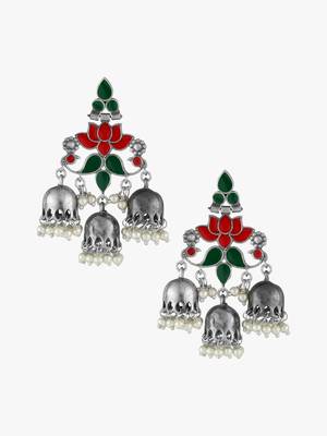 Women silver plated stone-studded oxidised jhumka 3