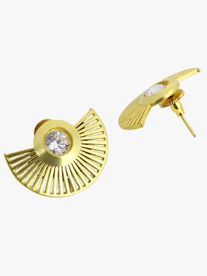 Women gold-plated stone-studded semicircle studs 2