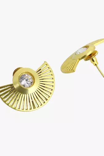 Women gold-plated stone-studded semicircle studs