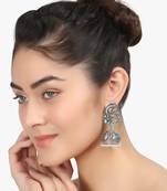 Women silver plated stone-studded dome shapped jhumka