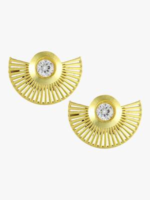Women gold-plated stone-studded semicircle studs 3