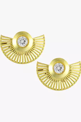 Women gold-plated stone-studded semicircle studs