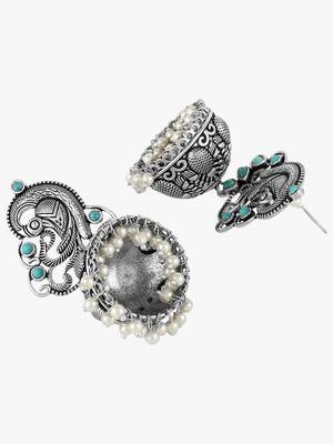 Women silver plated stone-studded dome shapped jhumka 2