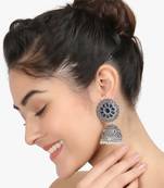 Women silver-plated blue stone-studded dome jhumka