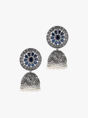 Women silver-plated blue stone-studded dome jhumka 3