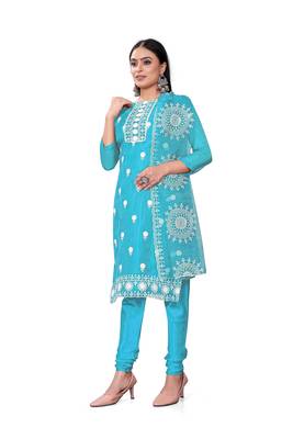 Women's sea green unstitched heavy thread embrodiery with embroidered dupatta organza dress material (m-cp9019sgn) 2