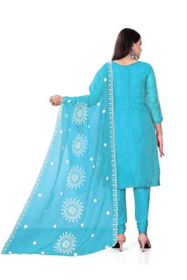 Women's sea green unstitched heavy thread embrodiery with embroidered dupatta organza dress material (m-cp9019sgn) 3