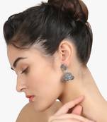 Women silver-plated pink-green stone-studded dome jhumka