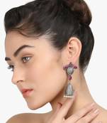 Women silver plated stone-studded dome shapped jhumka