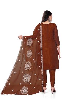 Women's rust unstitched heavy thread embrodiery with embroidered dupatta organza dress material (m-cp9019rst) 3
