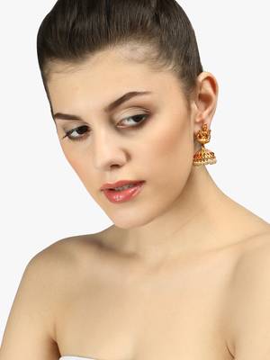 24ct gold-plated stone-studded temple shaped jhumkas 2