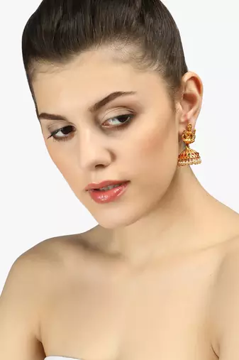 24ct gold-plated stone-studded temple shaped jhumkas