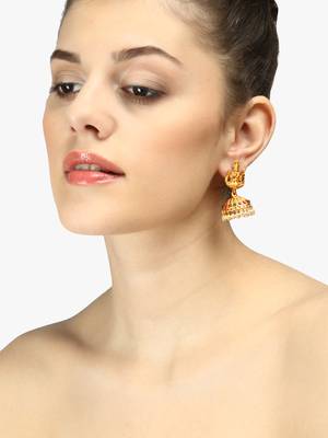 24ct gold-plated stone-studded temple shaped jhumkas 3