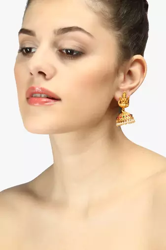 24ct gold-plated stone-studded temple shaped jhumkas