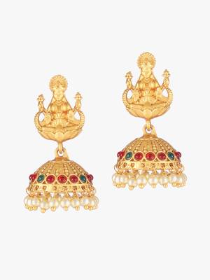 24ct gold-plated stone-studded temple shaped jhumkas 4