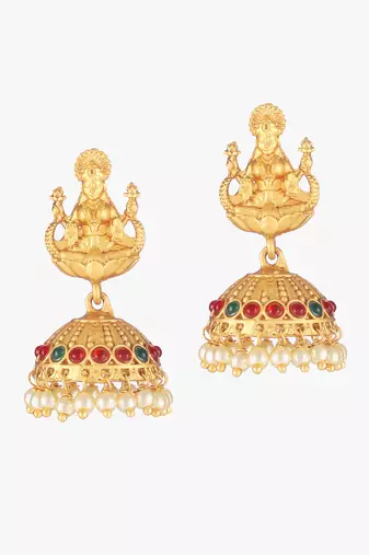 24ct gold-plated stone-studded temple shaped jhumkas