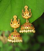 24ct gold-plated stone-studded temple shaped jhumkas