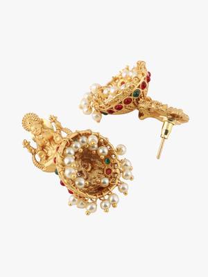 24ct gold-plated stone-studded temple shaped jhumkas 5