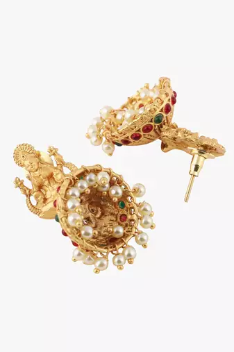 24ct gold-plated stone-studded temple shaped jhumkas